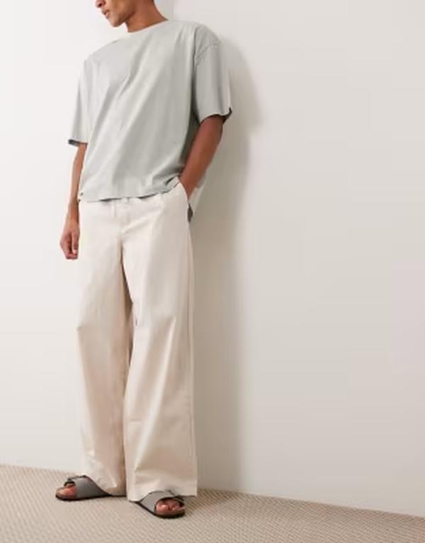 エイソス メンズ ボトムス 心地よいズボン下 リネン ASOS DESIGN loose linen blend pants インチ stone 石ころ