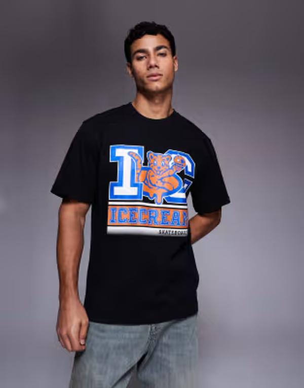 クリーム メンズ トップス ティーシャツ ロゴタイプ ICECREAM cubs logo design T-shirt Black 黒いこと