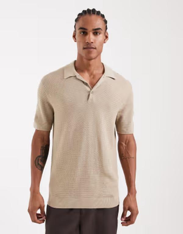 ジャック アンド ジョーンズ メンズ トップス ポロシャツ ニット Jack & Jones Premium knitted polo Lemon Pepper ベージュ｜ReVida 店