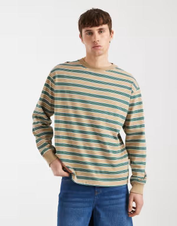 レディファインド レブル メンズ トップス ティーシャツ Redefined Rebel Titus long sleeve t-shirt stripes MID GREEN 緑であること