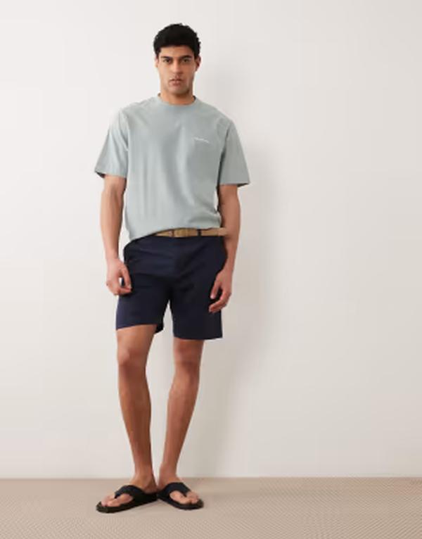 スリードベア メンズ ボトムス 二分の一ズボン下・さる股引き 遊撃手ズボン下 リネン Threadbare linen mix chino shorts with belt NAVY 米国海軍