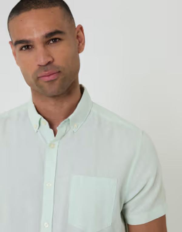 スリードベア メンズ トップス プルオーバー リネン Threadbare short sleeve linen mix shirt インチ mint GREEN-BLUE 青色