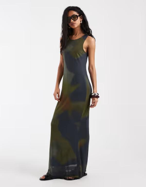 ヴェロモーダ レディース トップス 衣装 刷り上げる メッシュ ノースリーブ Vero Moda sleevelesseam front mesh dress and green swirl print Navy blazer aop 米国海軍