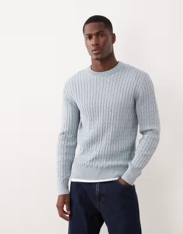 マンゴ メンズ アウター 編み物・プルオーバー Mango cable knit sweater インチ pale blue 青碧