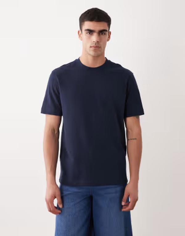 マンゴ メンズ トップス Tシャツ リラックスフィット コットン Mango 100% cotton relaxed fit-shirt NAVY ネイビー|ReVida 店