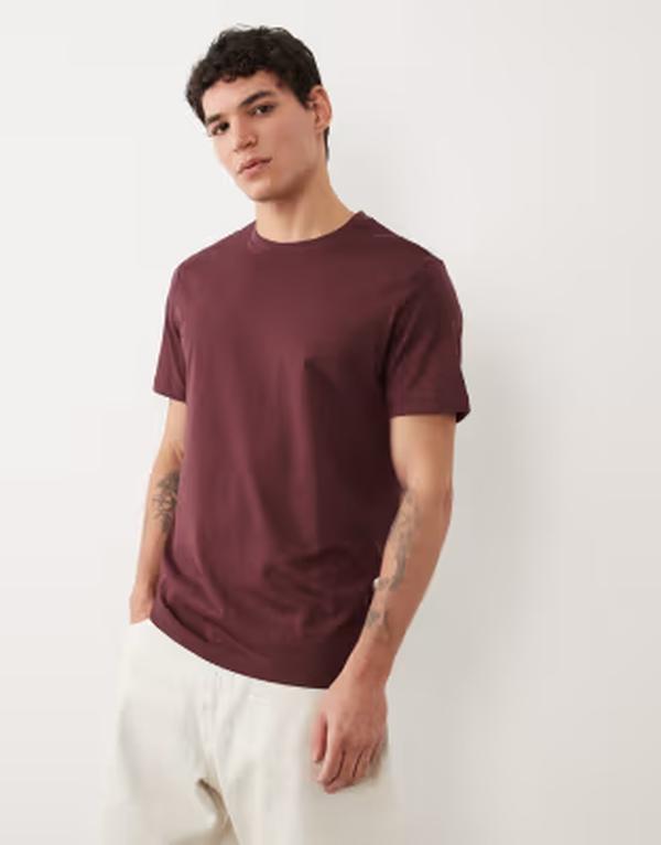 マンゴ メンズ トップス ティーシャツ か細い相応う 綿織物 Mango 100% cotton slim fit-shirt Burgundy バーガンディ