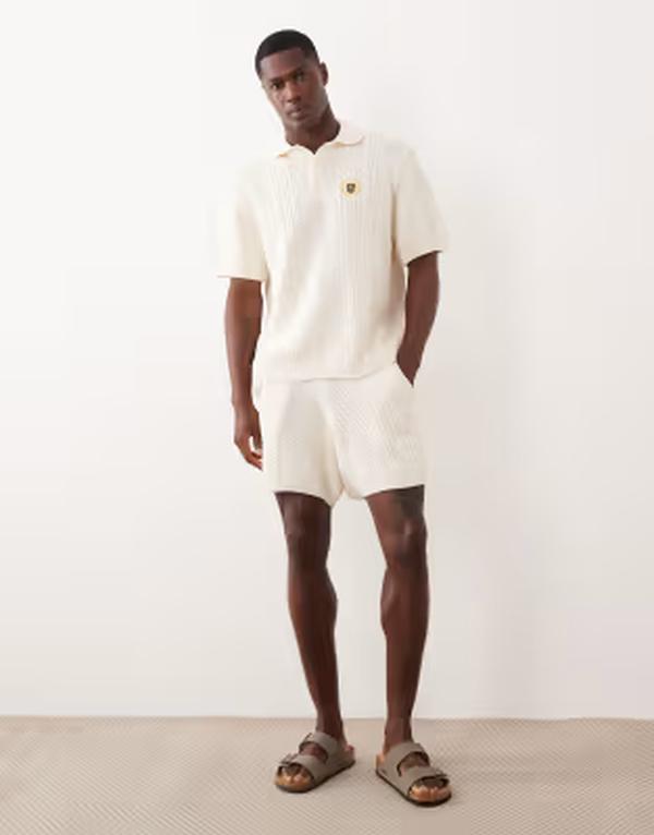 エイソス メンズ ボトムス 二分の一ズボン下・さる股引き 遊撃手ズボン下 編み物 ASOS DESIGN knit cable shorts インチ ecru エクリュ