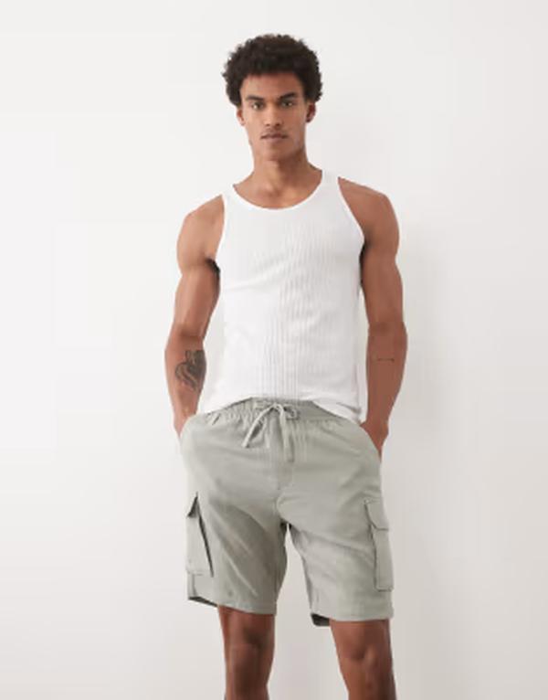 スリードベア メンズ ボトムス 二分の一ズボン下・さる股引き 遊撃手ズボン下 Threadbare pull on shorts with cargo pockets インチ sage GREEN 緑であること