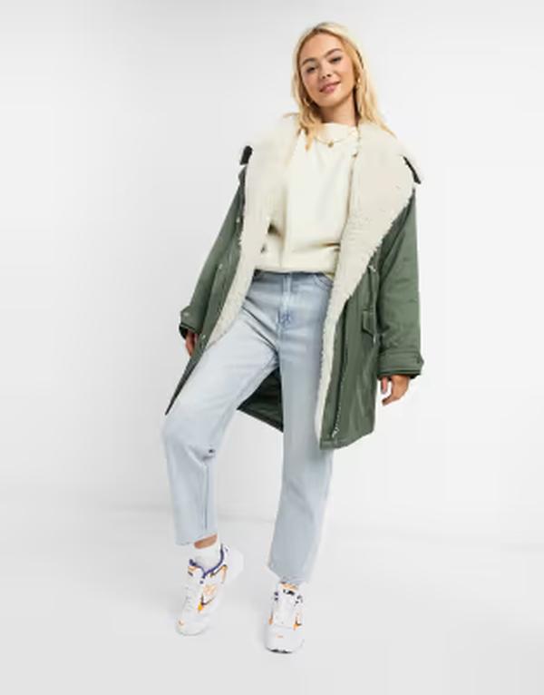 エイソス レディース アウター 厚地の外套 パーカー フリース ASOS DESIGN waterfall parka with fleece lining Khaki カーキ