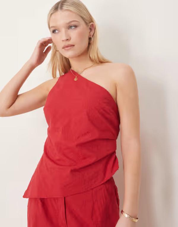 エイソス レディース トップス プルオーバー ASOS DESIGN tailored flower textured off-the-shoulder top - part of a set RED 赤いこと