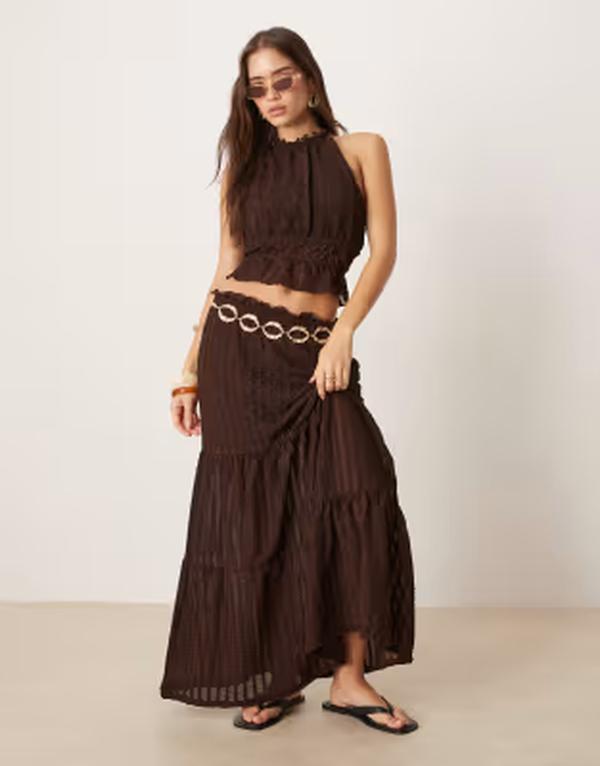 エイソス レディース ボトムスカート ティアード マキシ ASOS DESIGN textured tiered maxi skirt - part of a set Brown ブラウン｜ReVida 店