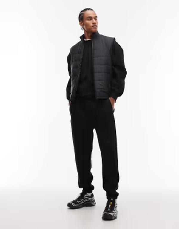 エイソス メンズ ボトムス 心地よいズボン下 スウェットパンツ ASOS DESIGN premium heavyweightapered sweatpants インチ 400gsm Black 黒いこと