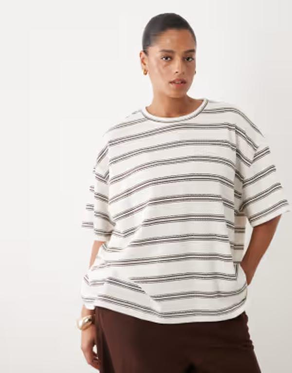 エイソス レディース トップス ティーシャツ ASOS Curve ASOS DESIGN Curve oversized t-shirt インチ chocolate stripes - part of a set Chocolate 黒茶