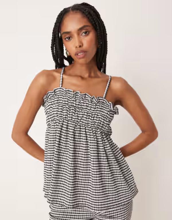エイソス レディース トップス プルオーバー ギンガム照合のしるし フラウンス ギンガム ASOS DESIGN cami top with ruffle detail インチ mono gingham - part of a set MONO