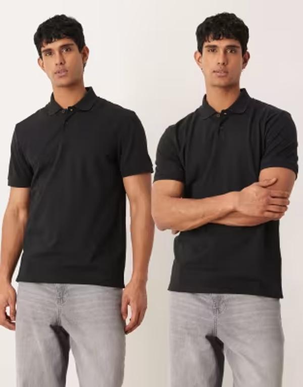 エイソス メンズ トップス スポーツシャツ レギュラー相応う ASOS DESIGN Essentials 2 pack regular fit polos pique Black 黒いこと