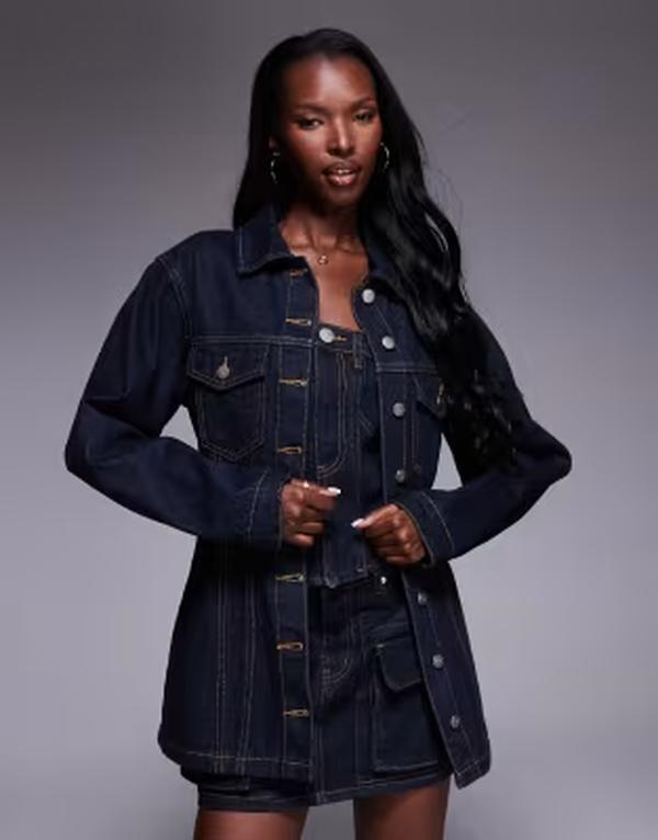 リキュールアンドポーカー レディース アウター 上衣・上衣 ジーンズ Liquor N Poker denim jacket with cinch waist インチ dark wash Dark wash blue 青碧