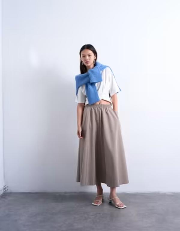 とっ始め販売店 レディース 下つ方スコート MIDI Topshop full MIDI skirt BEIGE ベージュ