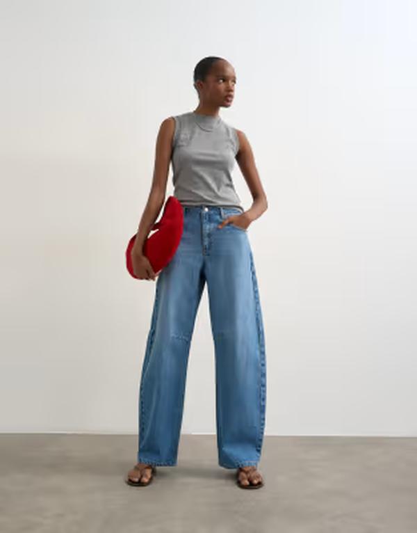 いの一番販売店 レディース ボトムス ジーンズズボン下 ヴィンテージーンズ Topshop Barrel mid rise jeans インチ vintage Blue 青碧