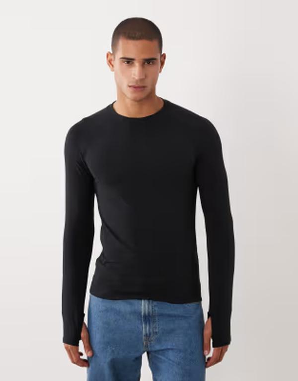 リバーアイランド メンズ トップス ティーシャツ River Island muscle fitechnicalong sleeve T-shirt Black 黒いこと