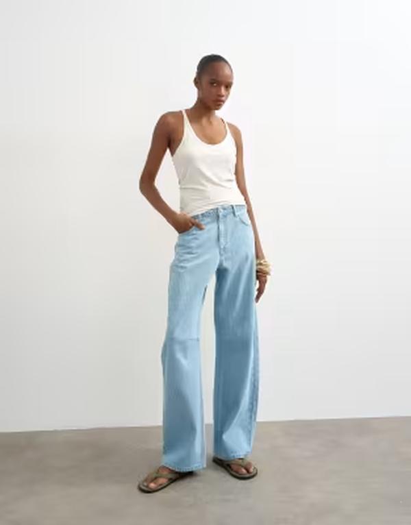 とっ始め販売店 レディース ボトムス ジーンズズボン下 デニム Topshop Barrel mid rise jeans インチ bleach pinstripe 縞模様