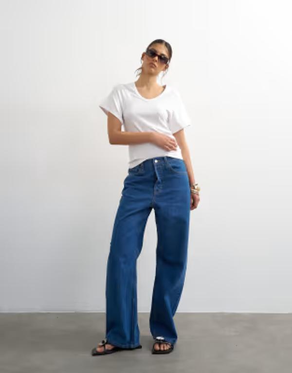 とっ始め販売店 レディース ボトムス ジーンズズボン下 デニム Topshop Column mid rise jeans インチ rich blue 青碧