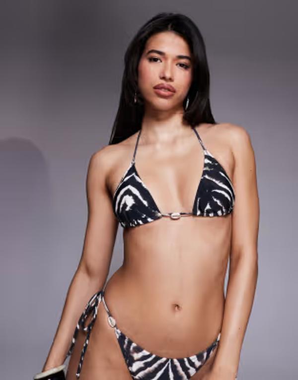 砂糖漬けズボン下 レディース 水泳着 いの一番のみ 刷り上げる Candypants zebra printriangle bikini top BROWN 赤銅色
