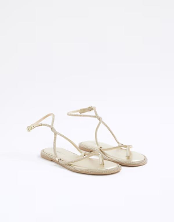リバーアイランド レディース シューズ サンダル River Island embellished twistrappy sandals Gold ゴールド