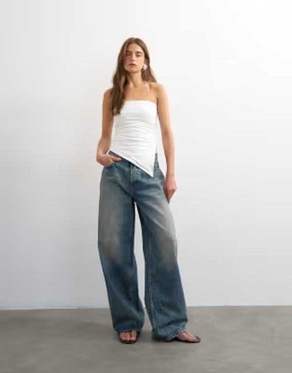 とっ始め販売店 レディース トップス プルオーバー 非対称 ギャザー Topshop split side ruched asymmetric bandeau IVORY 象牙色