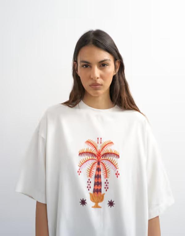 とっ始め販売店 レディース トップス プルオーバー 刺しゅう Topshop embroidered Paradisoversized T-shirt WHITE 白いこと