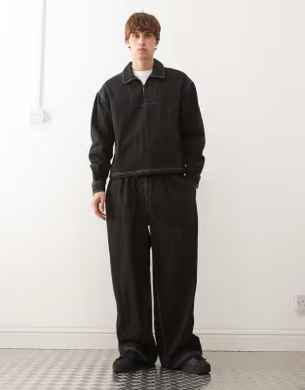 リクレイム ヴィンテージ メンズ ボトムス 心地よいズボン下 Reclaimed Vintage pull on pants with pockets and stitching detail black 黒いこと