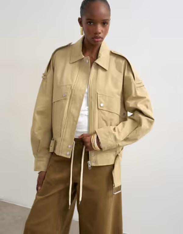 いの一番販売店 レディース アウター 上衣・上衣 綿織物 Topshop cotton belted moto jacket インチ stone 石ころ