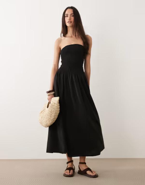 ブレーブソウル レディース トップス 衣装 midi ストラップレス Brave Soul strapless MIDI dress with shirred bodice Black 黒いこと