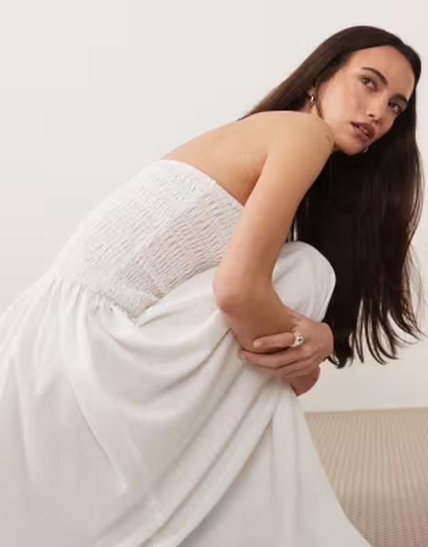 ブレーブソウル レディース トップス 衣装 midi ストラップレス Brave Soul strapless MIDI dress with shirred bodice WHITE 白いこと