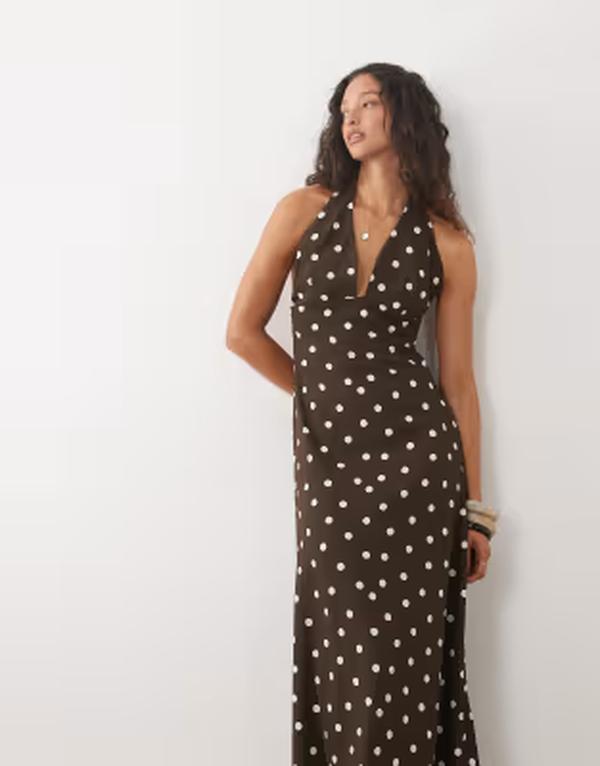 ブレーブソウル レディース トップス 衣装 点点柄 点点 刷り上げる midi ホルター Brave Soul halterneck MIDI dress インチ large scale brown and white polka dot print Polka dot 点点