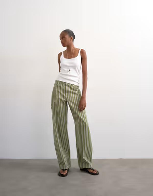 とっ始め販売店 レディース ボトムス ジーンズズボン下 デニム Topshop Barrel mid rise jeanstripesTRIPE 縞模様