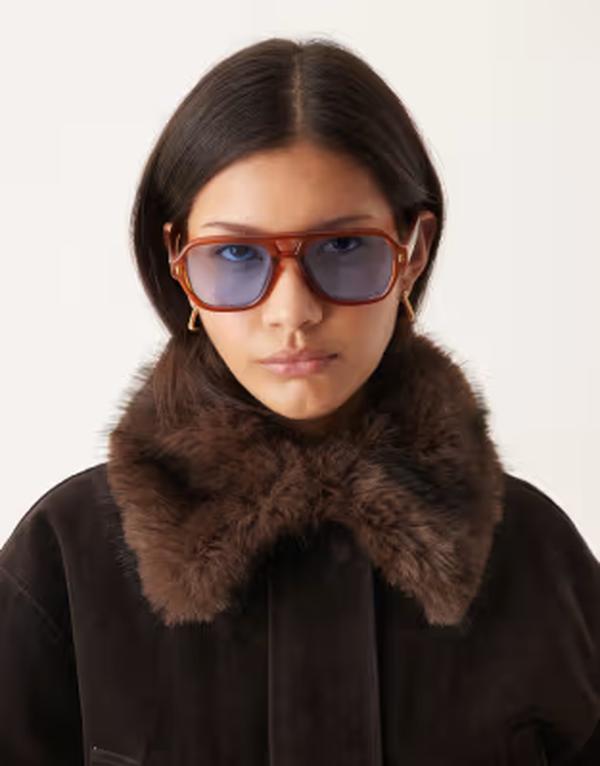 エイソス レディース 付属物 サングラス・アイウェア ASOS DESIGN aviator sunglasses インチ tort with blue lenses BROWN 赤銅色