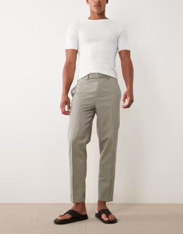 エイソス メンズ ボトムス 心地よいズボン下 ASOS DESIGN smartapered pants インチ sage GREEN 緑であること