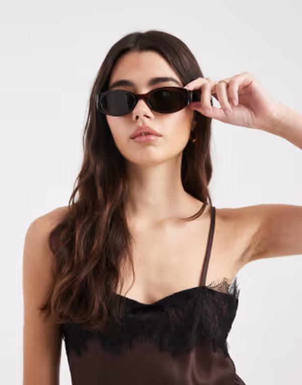 エイソス レディース 付属物 サングラス・アイウェア ASOS DESIGN wrapped oval sunglasses インチ crystal BROWN 赤銅色