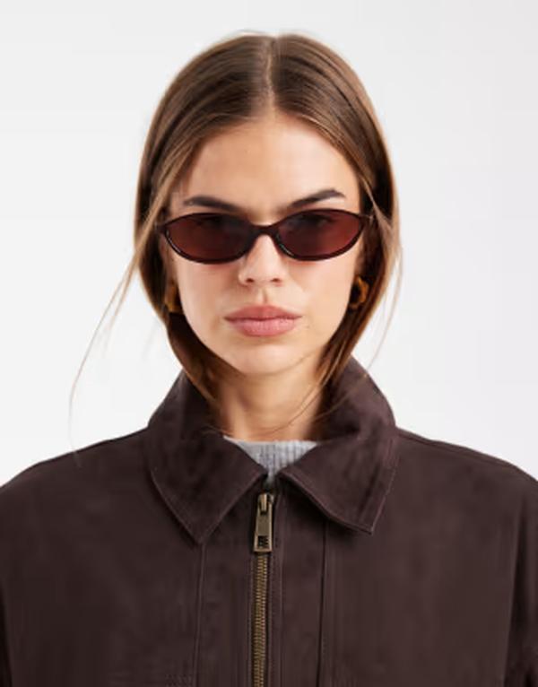 エイソス レディース 付属物 サングラス・アイウェア ASOS DESIGN slim oval sunglasses インチ milky BROWN 赤銅色