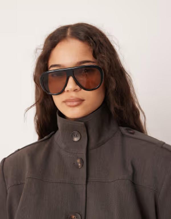 エイソス レディース 付属物 サングラス・アイウェア ASOS DESIGN aviator sunglasses with metal arms with light brown lenses Black 黒いこと