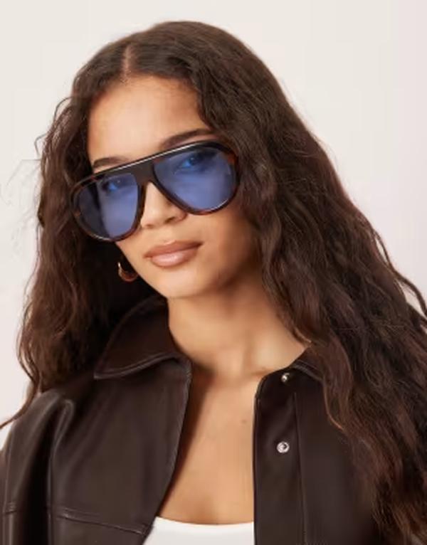 エイソス レディース 付属物 サングラス・アイウェア ASOS DESIGN aviator sunglasses with metal arms with blue colored lenses Tort 青碧