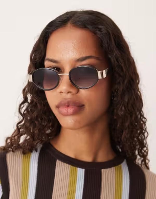 エイソス レディース 添え物 サングラス・アイウェア ASOS DESIGN metal frame oval sunglasses Black 黒いこと