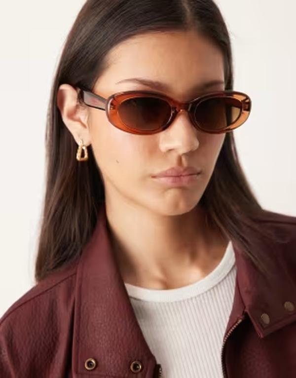 エイソス レディース 佩び物 サングラス・アイウェア ASOS DESIGN oval sunglasses インチ crystal BROWN 赤銅色