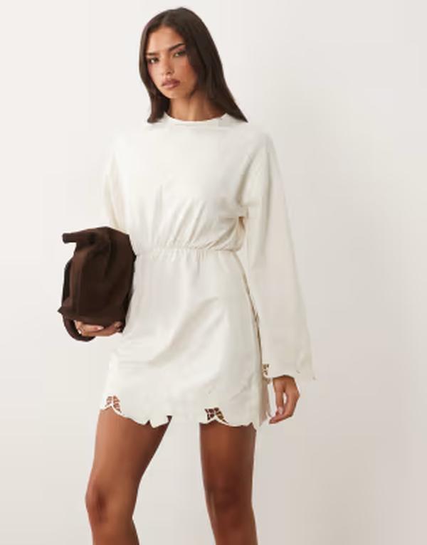 エイソス レディース トップス 衣装 ミニ 流汗 プルオーバー ASOS DESIGN premium cutwork and embroidery sweatshirt mini dress インチ cream 皮膚軟化剤