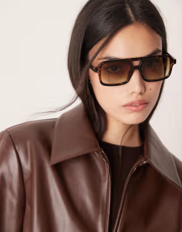 エイソス レディース 付属物 サングラス・アイウェア ASOS DESIGN angular aviator sunglasses インチ tort with gradient lenses BROWN 赤銅色