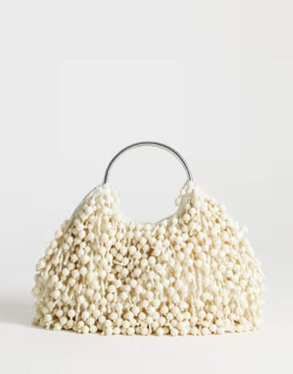 とっ始め販売店 レディース 御徒面子 Topshop Hunter beaded clutch purse with metal handle IVORY 象牙色