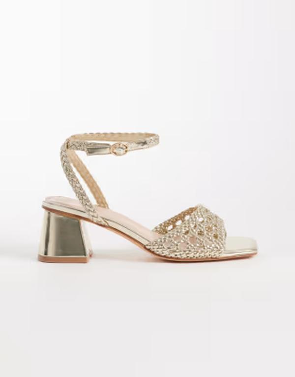英国の首都気泡管水準器 レディース シューズ サンダル 踵 London Rebel Anita block heeled woven sandals Gold ゴールド