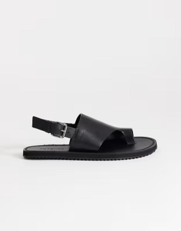 とっ始め販売店 レディース シューズ サンダル なめし革 Topshop Ella leather toe loop sandals Black 黒いこと