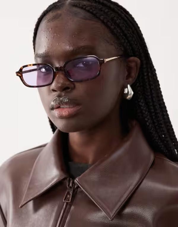 エイソス レディース 添え物 サングラス・アイウェア ASOS DESIGN slim square sunglasses インチ tort with pink lens and metal temples BROWN 赤銅色