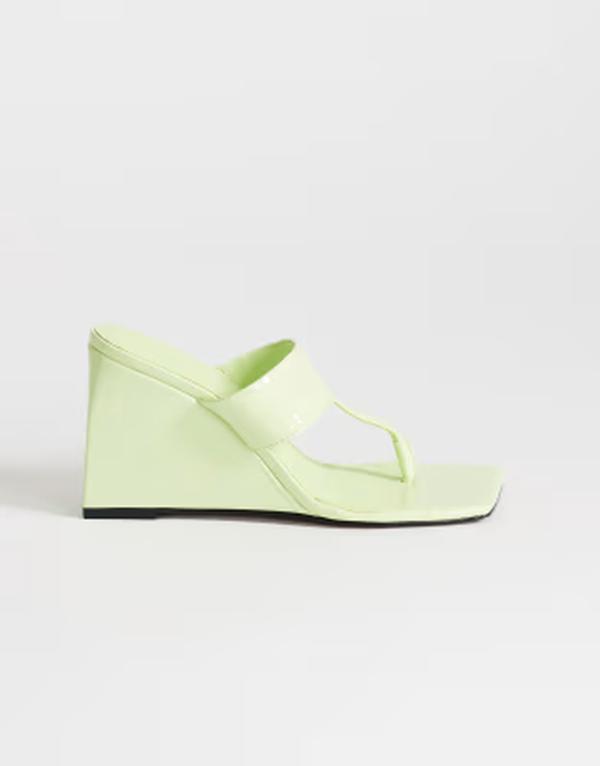 とっ始め販売店 レディース シューズ サンダル 踵 Topshop Archer toe thong wedge heels インチ lime 菩提樹